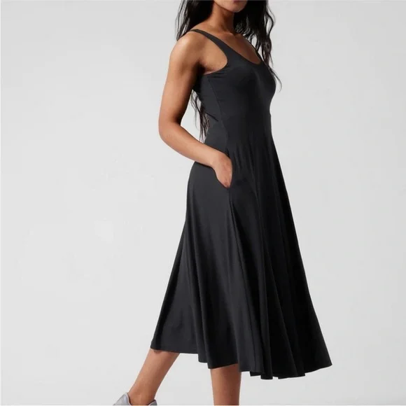 Athleta black Santorini midi dress NWOT size medium - Picture 3 of 13